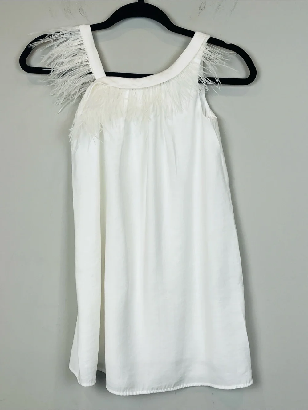 Zara Girls Size 8 White Feather-Trim Sleeveless Shift Formal Dress